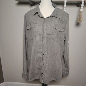 Jones New York Gray Snap Denim Shirt Vintage Women's Large
